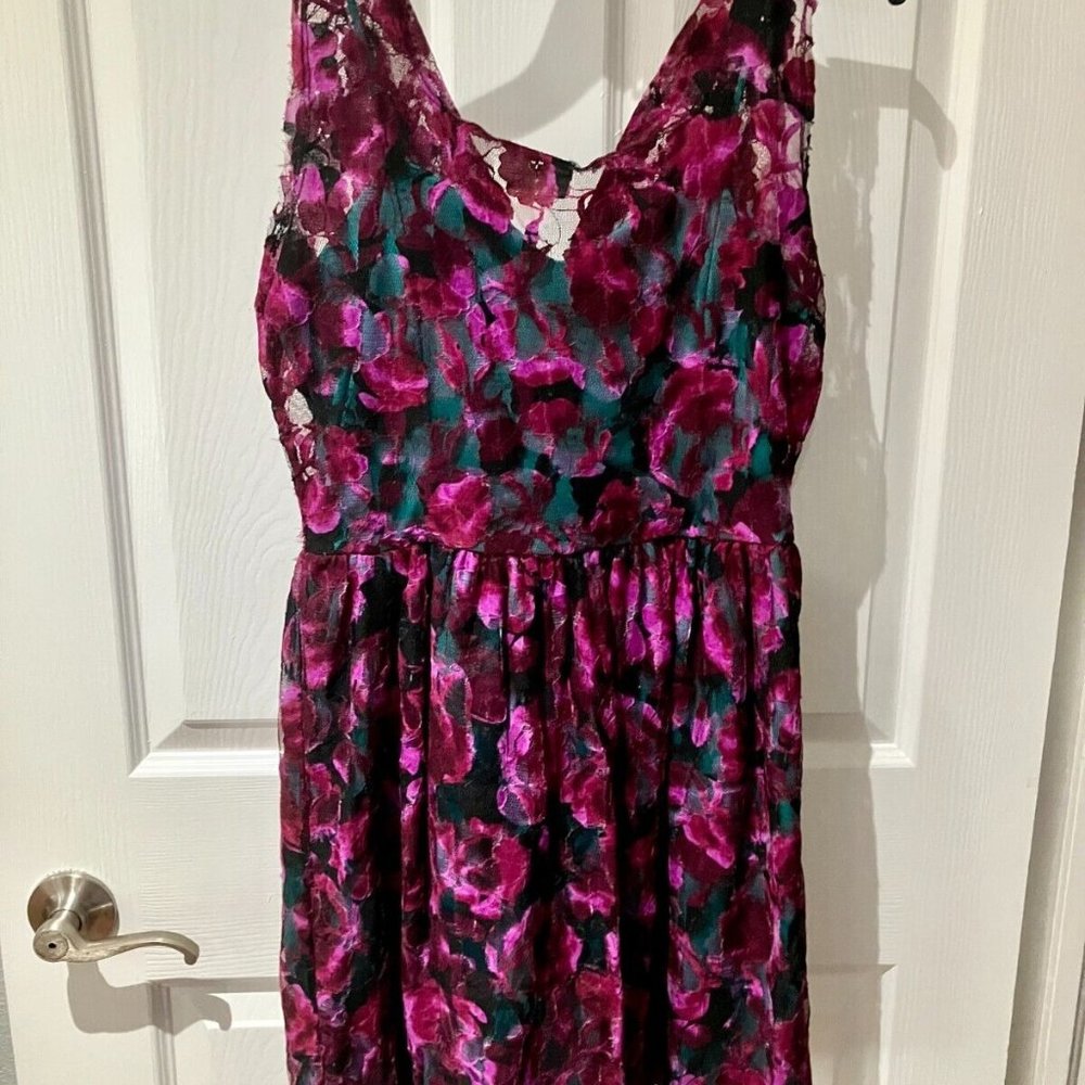 Anthropologie pins and needles lace overlay dress purple & green